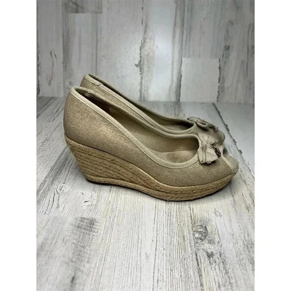 Tory Burch Women's Peep-Toe Espadrille Wedge Sandals Size 7 Tan Brown - Picture 3 of 10